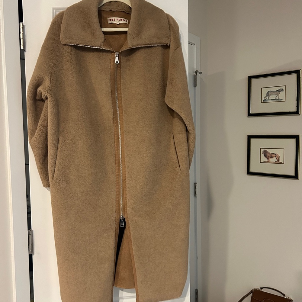 Free People Tan teddy peacoat jacket